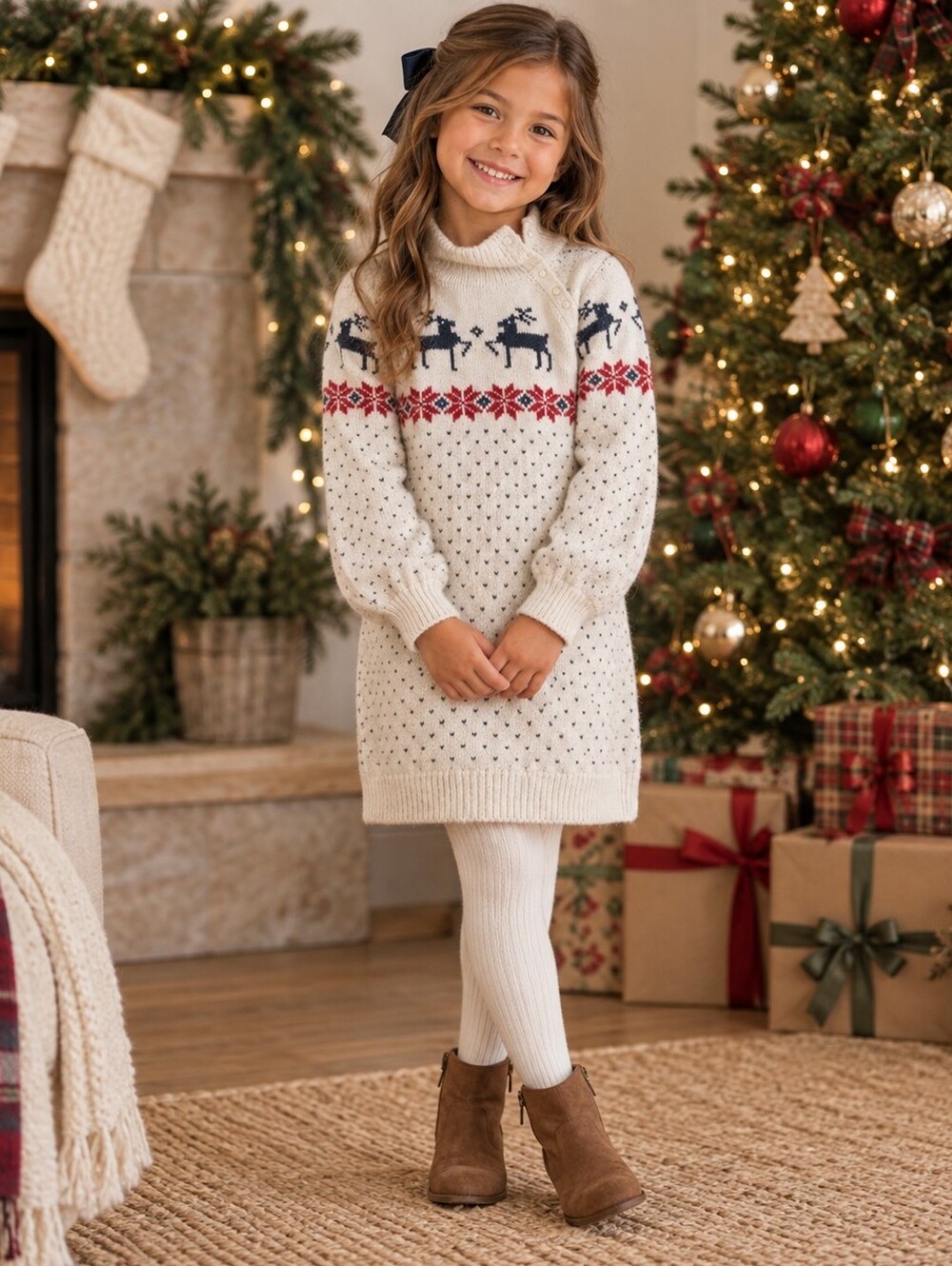 Janie and Jack Turtleneck Reindeer Sweater Dress Christmas Holiday Girls' 8